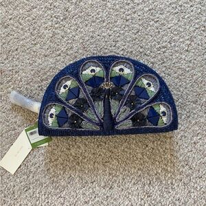 kate spade straw peacock clutch